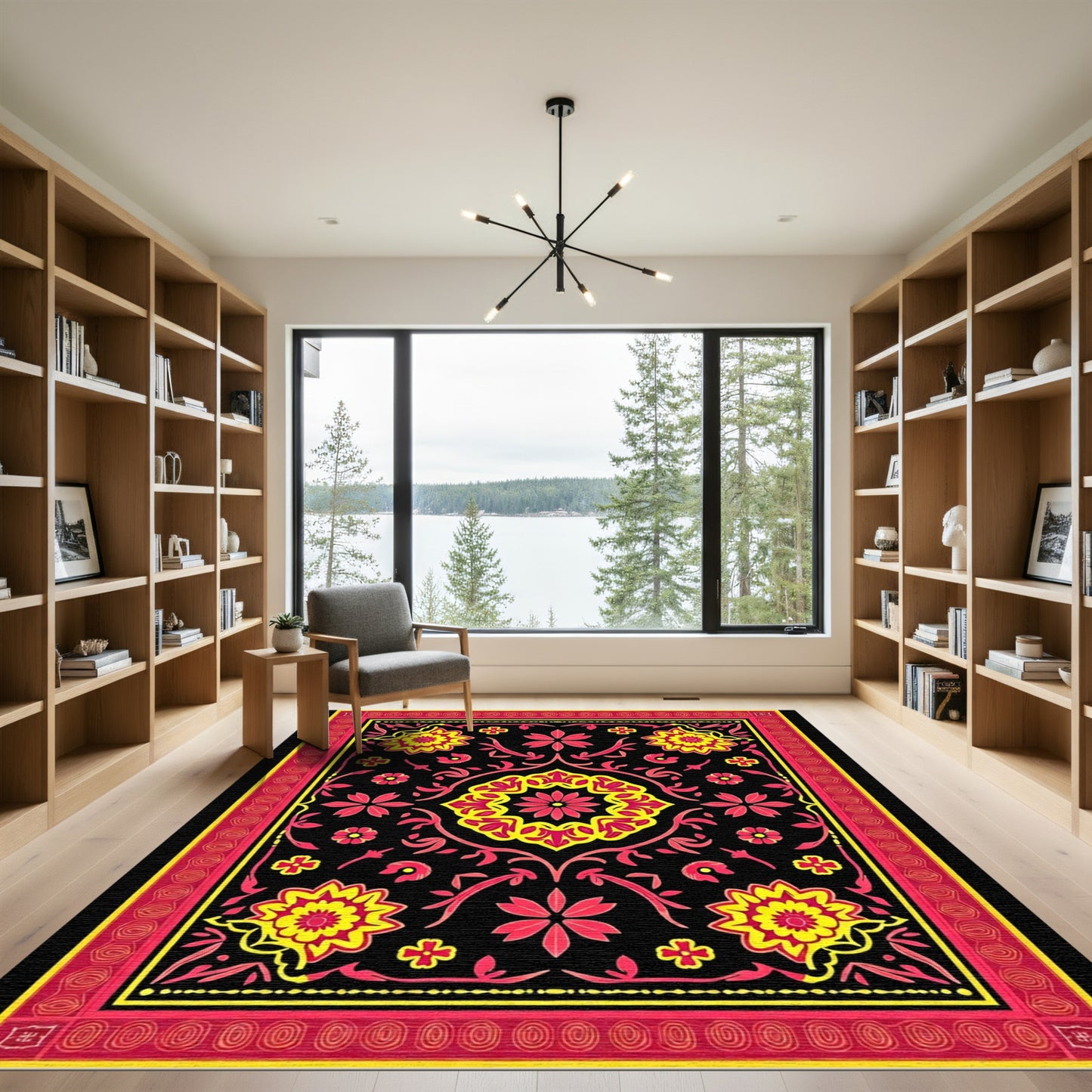 Bold Red Yellow Floral Medallion Rug