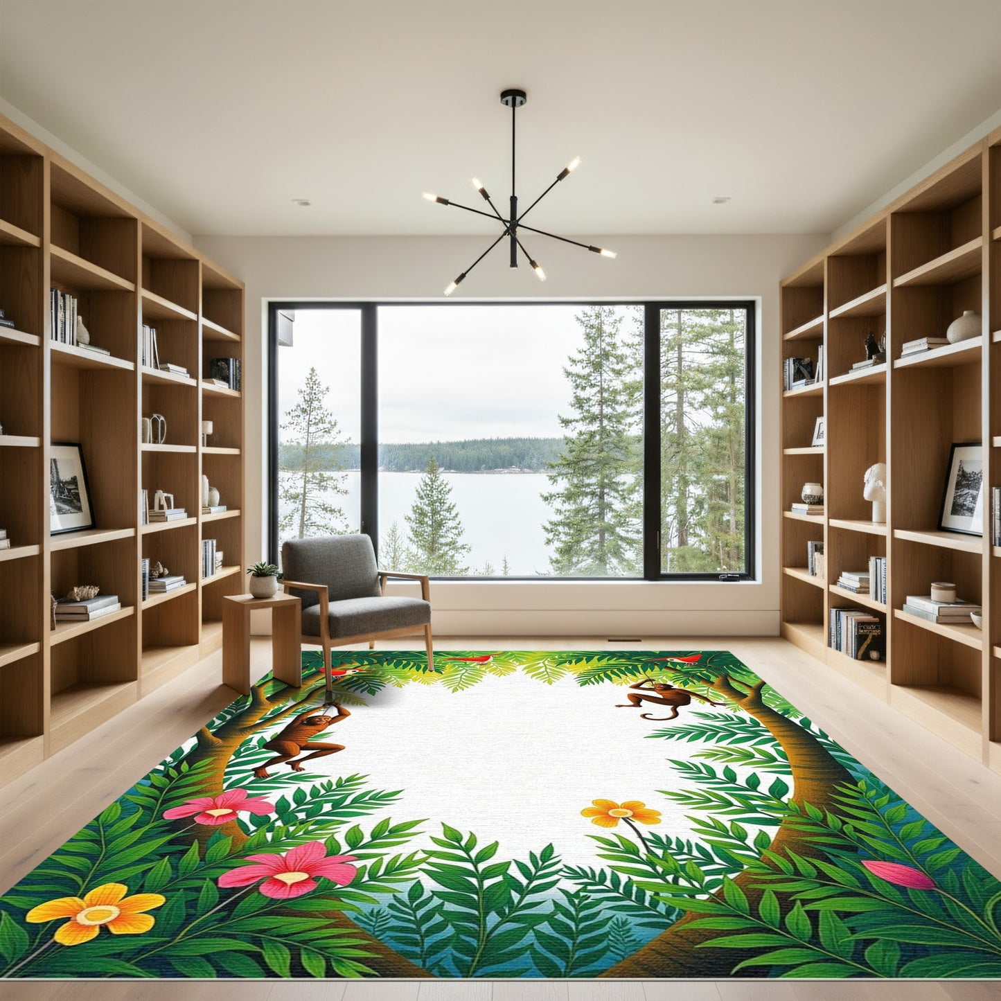 Jungle Monkeys Tropical Foliage Birds Rug