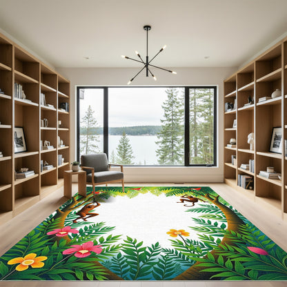 Jungle Monkeys Tropical Foliage Birds Rug