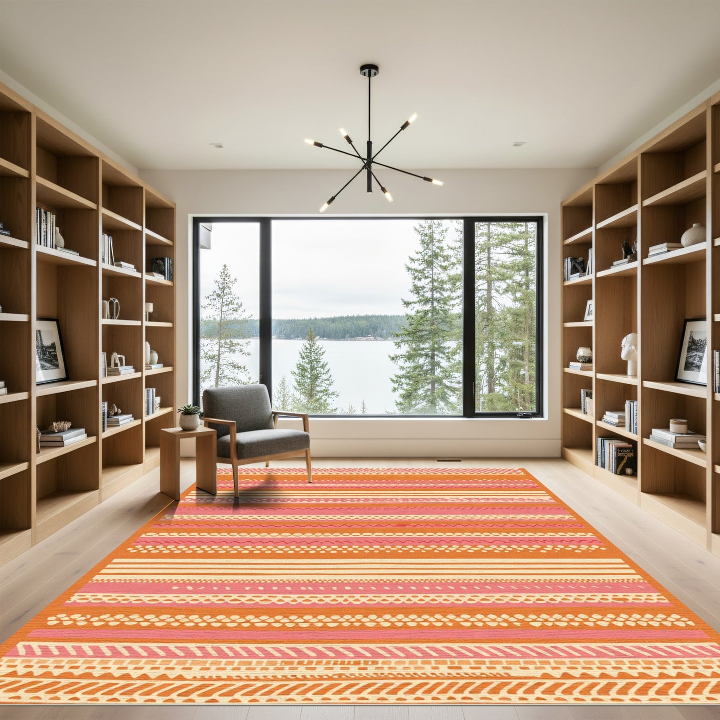 Coral Pink Orange Stripe Collection Rug