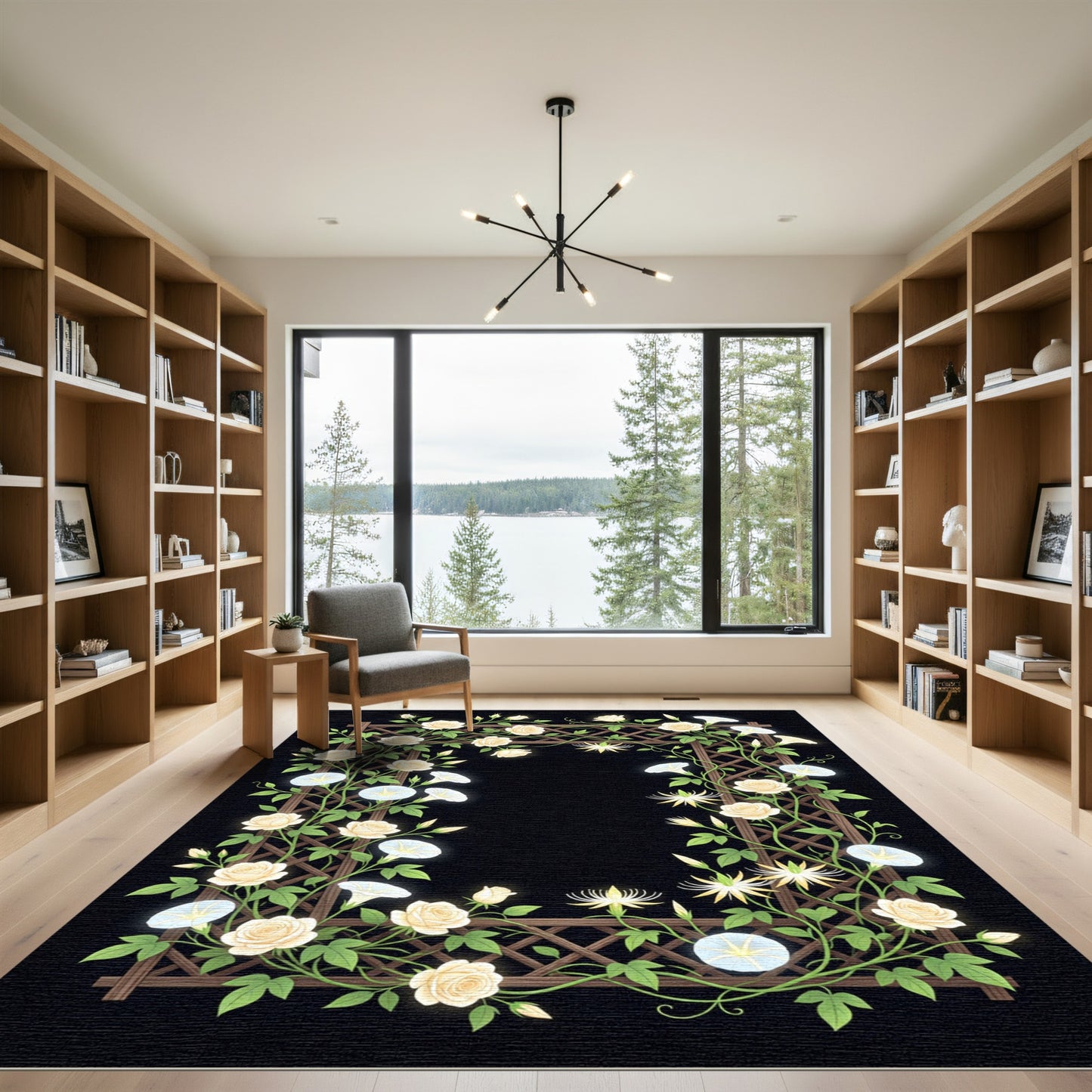 Cream Rose Morning Glory Trellis Rug