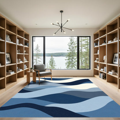 Abstract Blue Wave Layers Rug