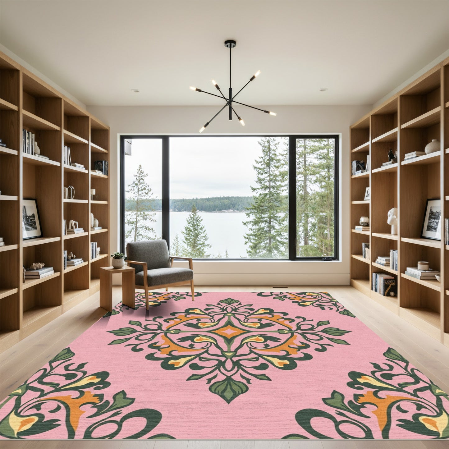 Pink Floral Arabesque Vine Rug