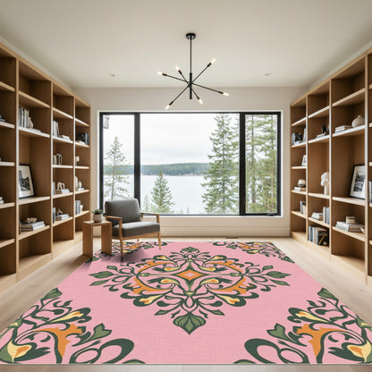 Pink Floral Arabesque Vine Rug