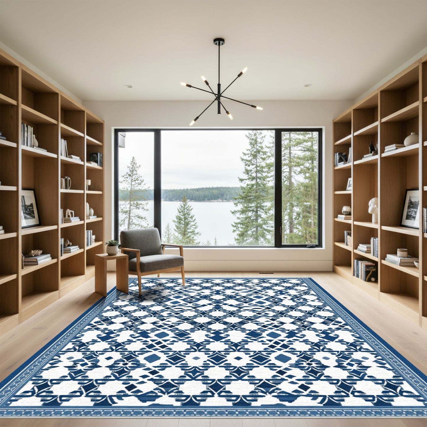 Indigo White Lattice Diamond Rug