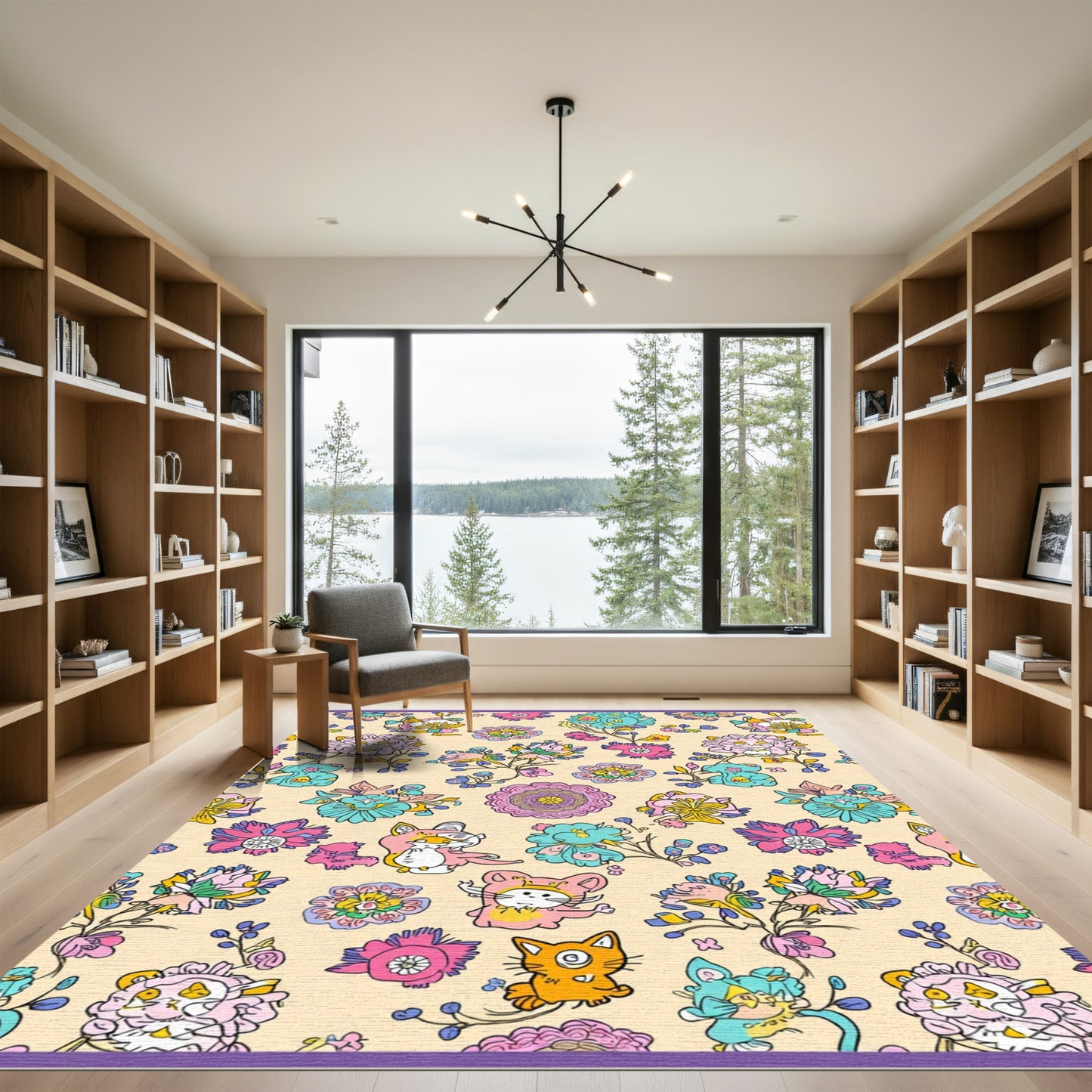 Whimsical Pastel Floral Animal Collage Rug