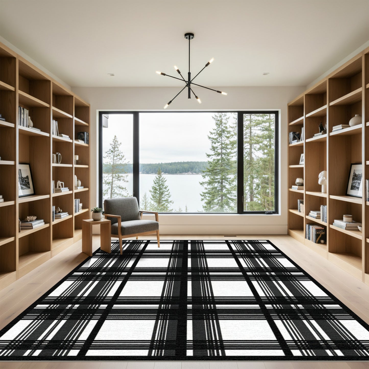 Classic Black White Plaid Checks Rug