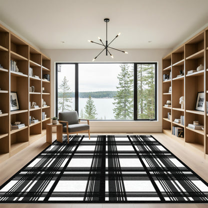 Classic Black White Plaid Checks Rug