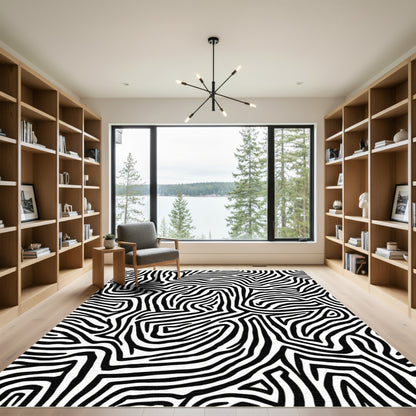 Abstract Black White Zebra Stripe Rug