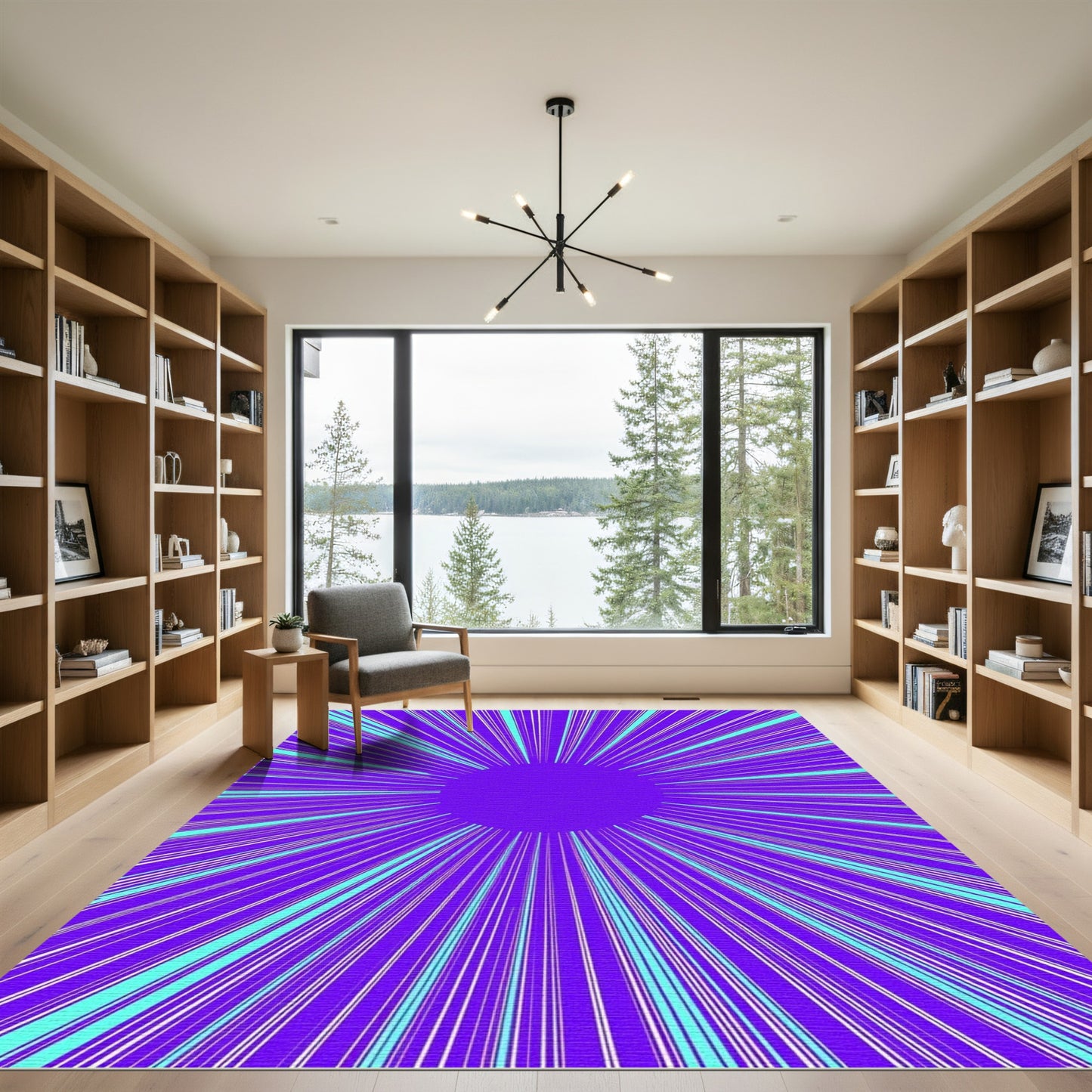 Vibrant Purple Sunburst Rays Rug