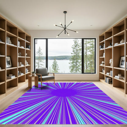 Vibrant Purple Sunburst Rays Rug