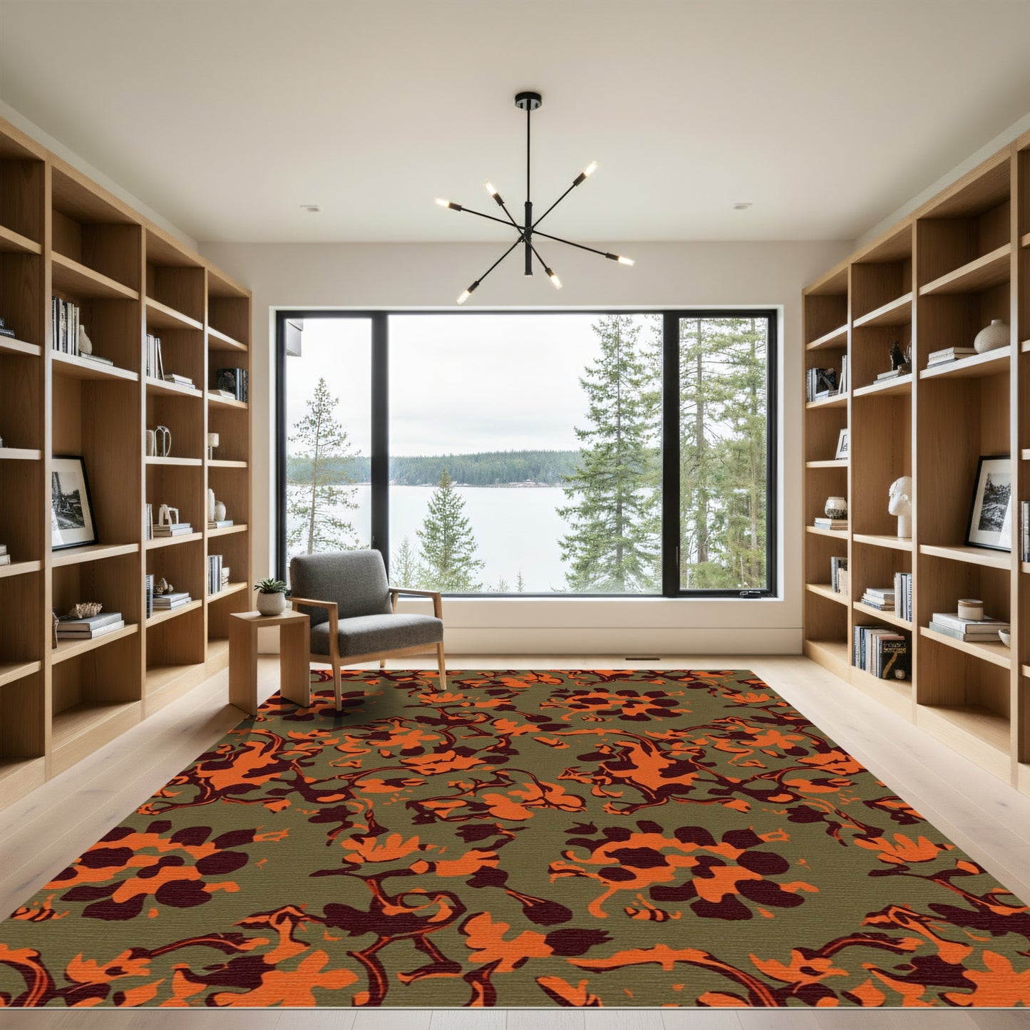 Abstract Burnt Orange Floral Vines Rug