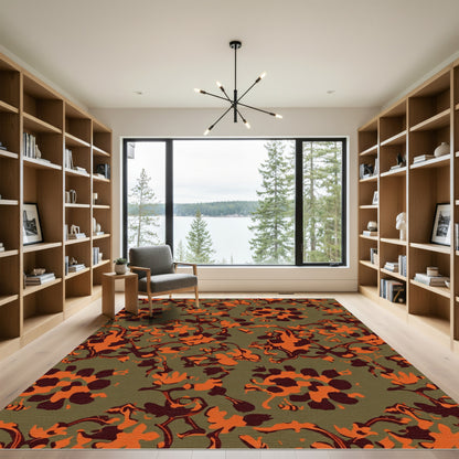 Abstract Burnt Orange Floral Vines Rug