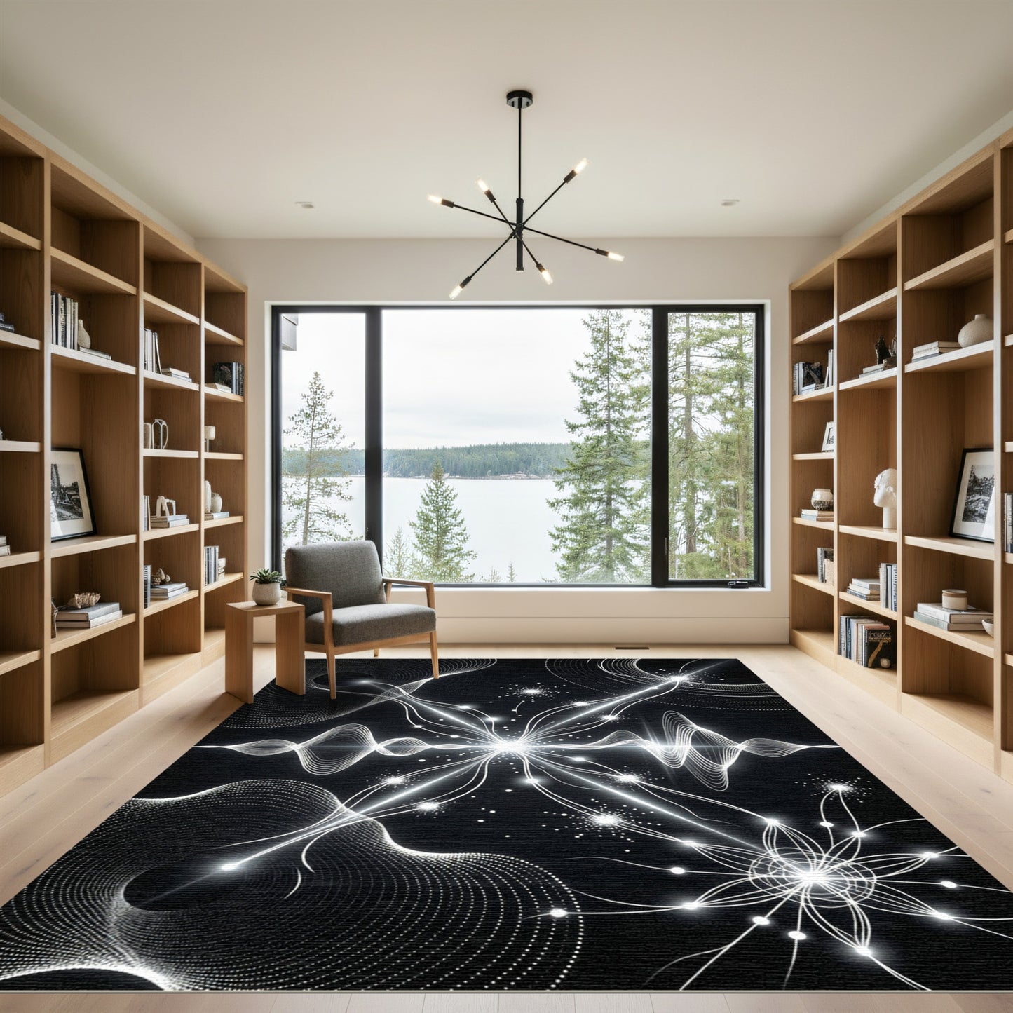 Abstract White Light Cascade Rug