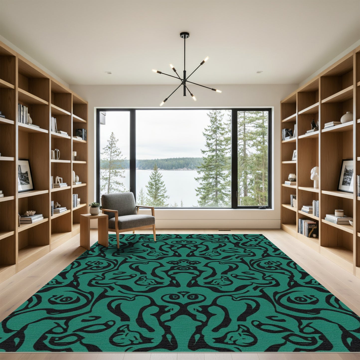 Emerald Black Curving Animalistic Overlay Rug