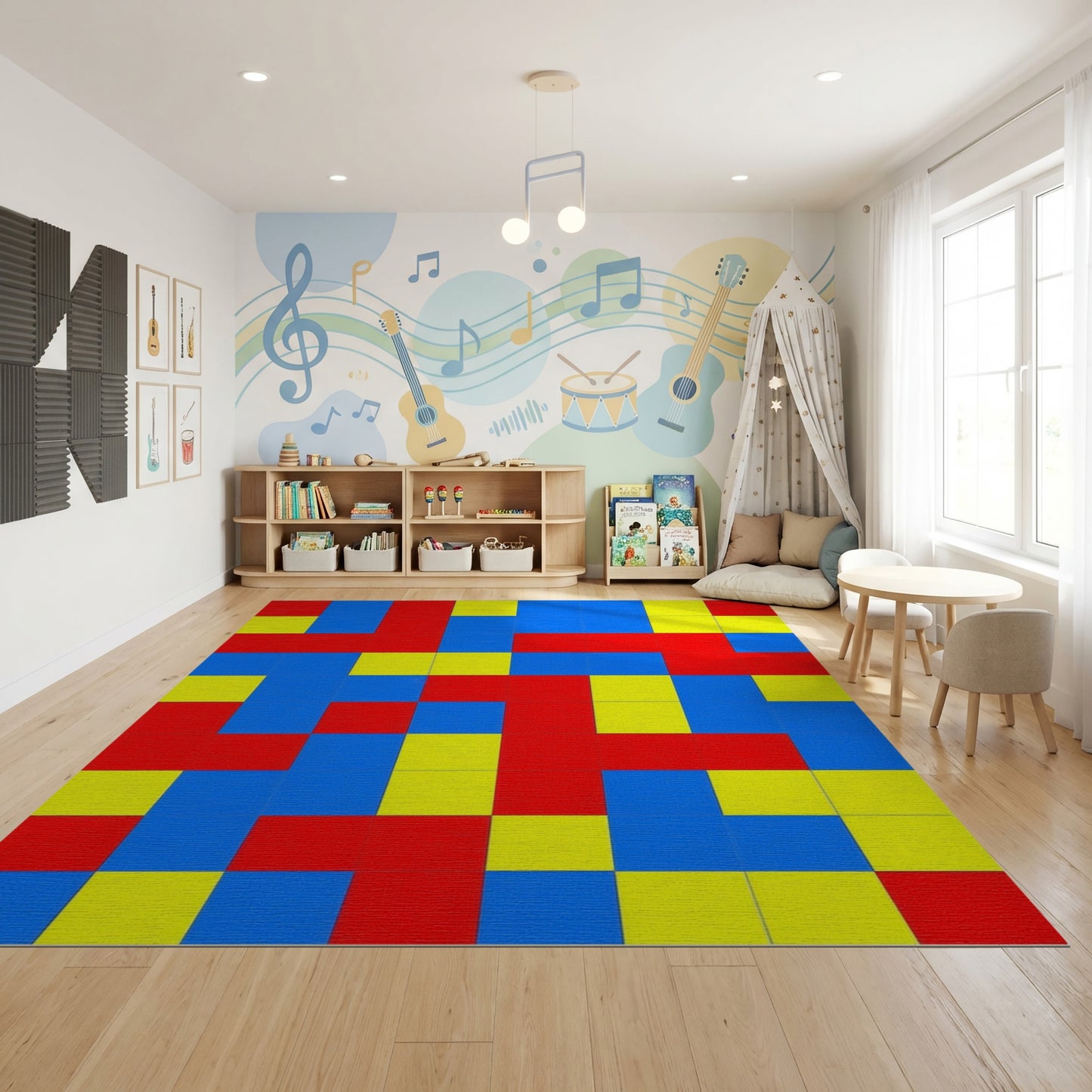 Bold Red Blue Yellow Block Rug