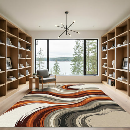Earthy Abstract Wavy Linear Swirl Rug