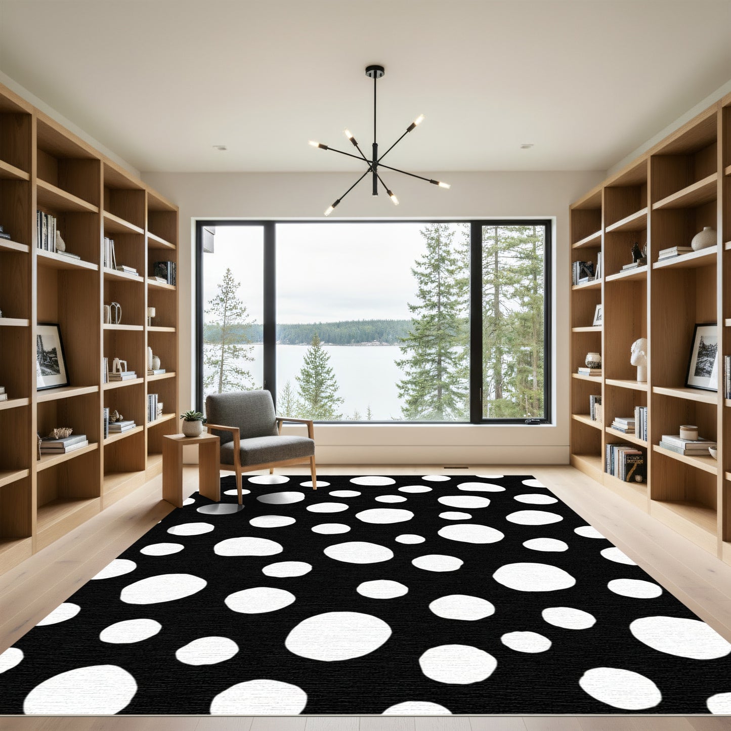 Black White Polka Dot Oval Rug