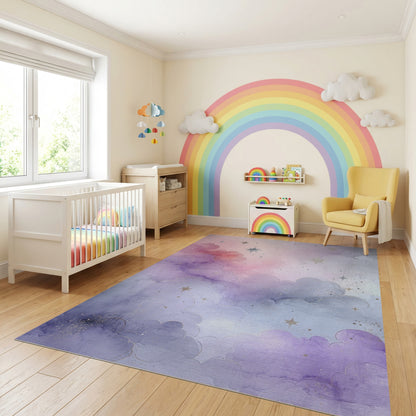 Dreamy Pastel Clouds Golden Stars Rug