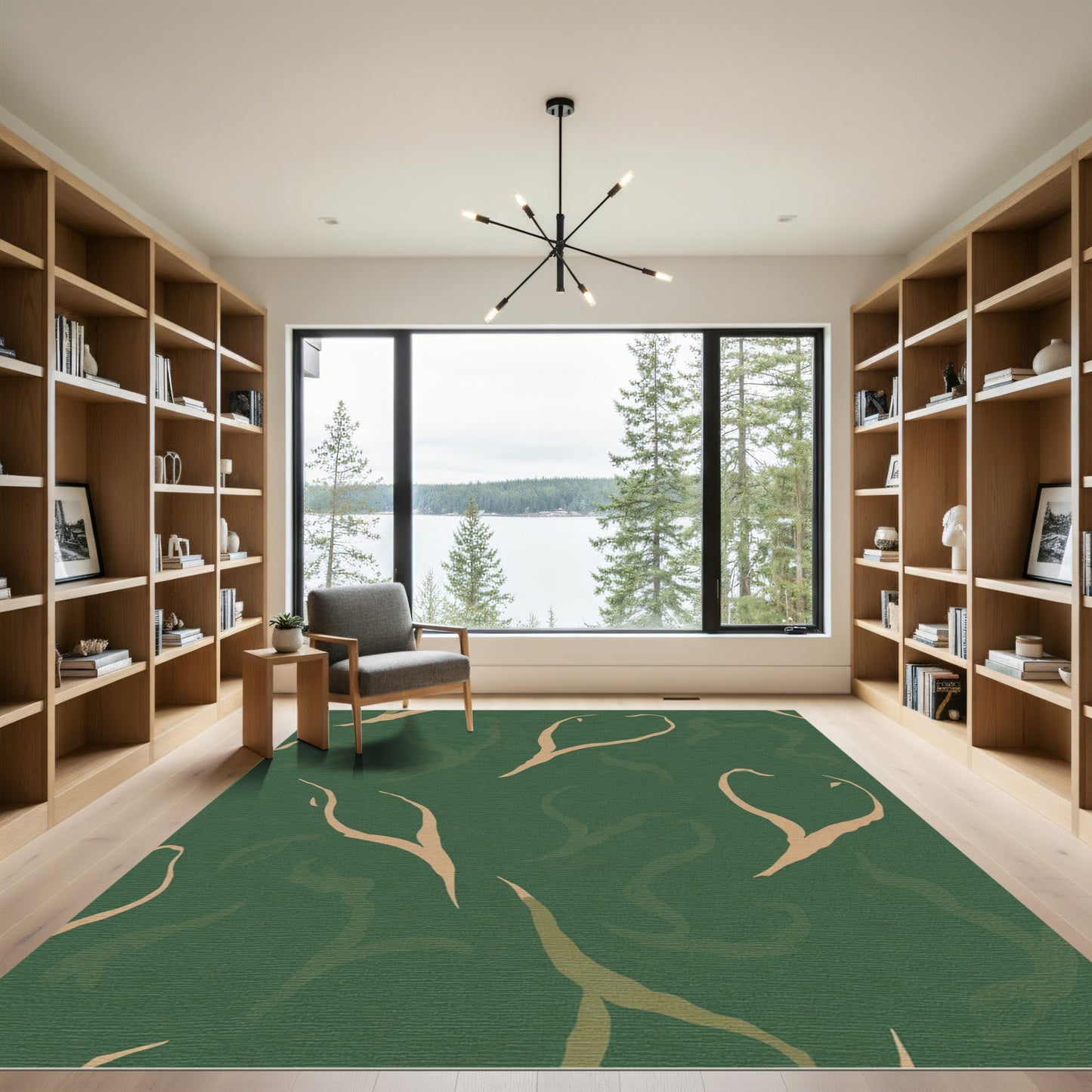 Green Taupe Abstract Branch Flow Rug