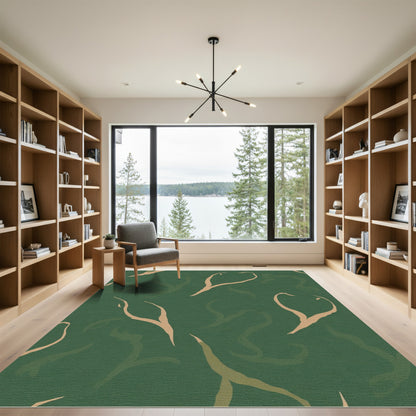 Green Taupe Abstract Branch Flow Rug