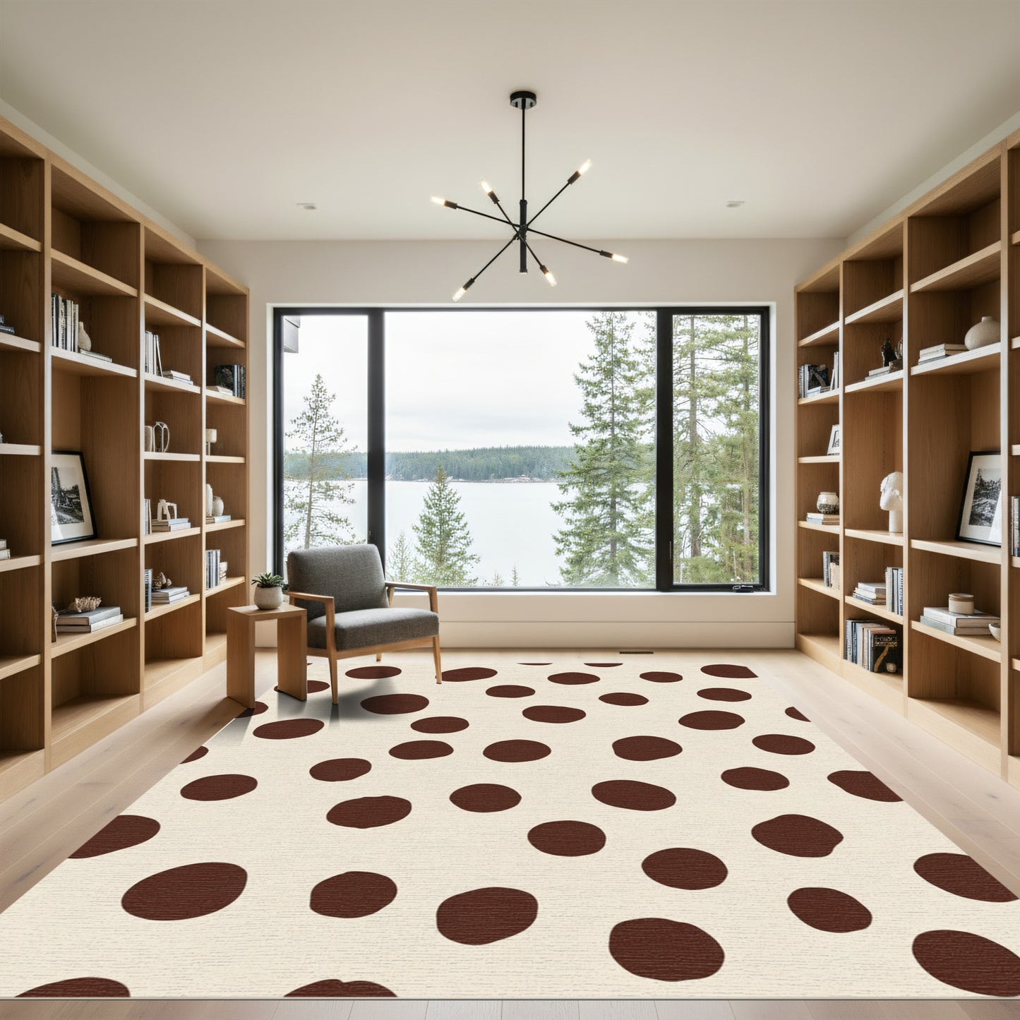 Cream And Brown Polka Dot Rug