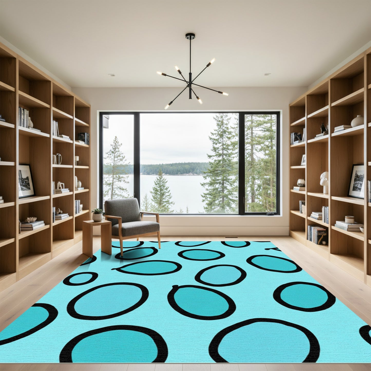 Aqua Blue Hand Drawn Ovals Rug
