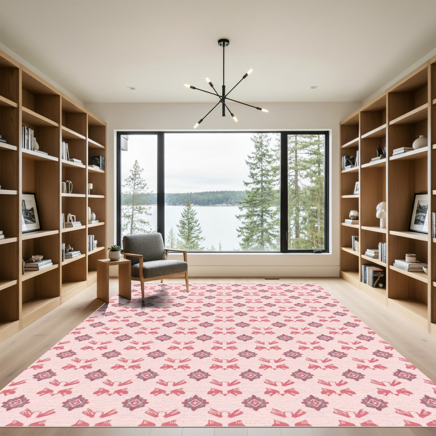 Soft Rose Pink Geometric Medallion Rug