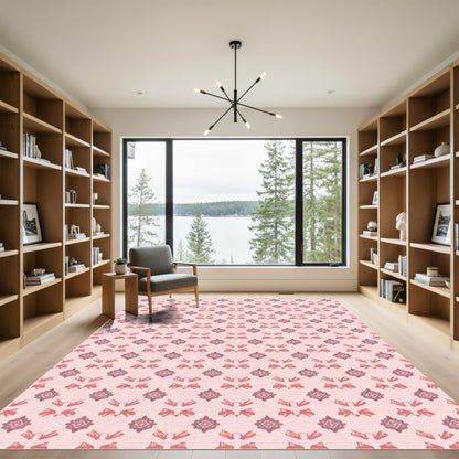 Soft Rose Pink Geometric Medallion Rug