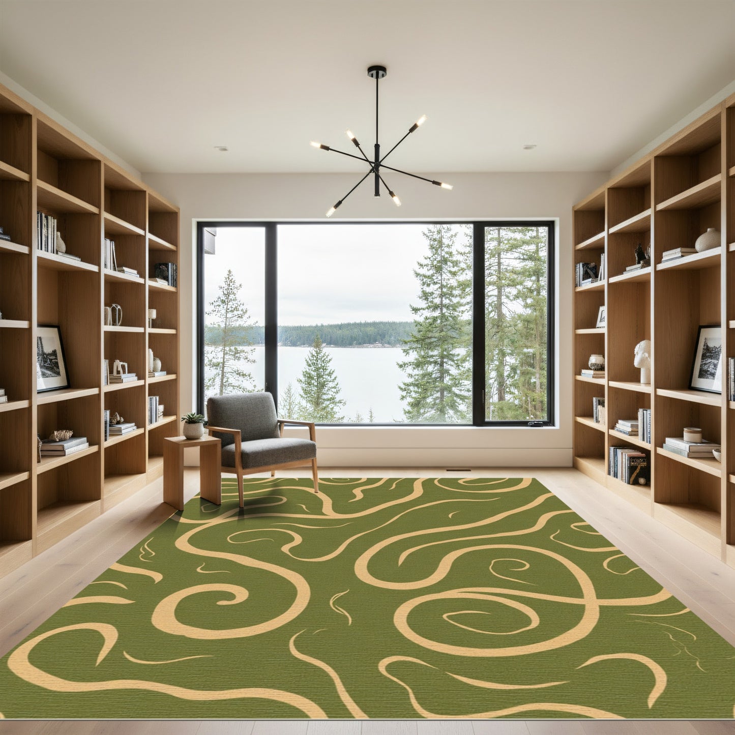 Olive Swirls Cream Abstract Lines Rug