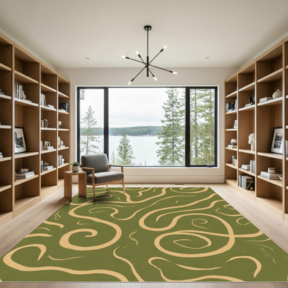 Olive Swirls Cream Abstract Lines Rug