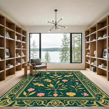 Emerald Garden Floral Whimsical Rug