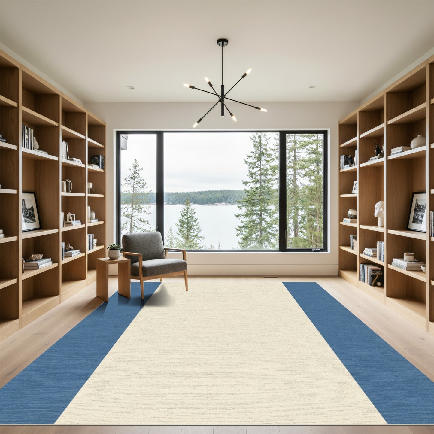 Cream And Slate Blue Stripes Rug