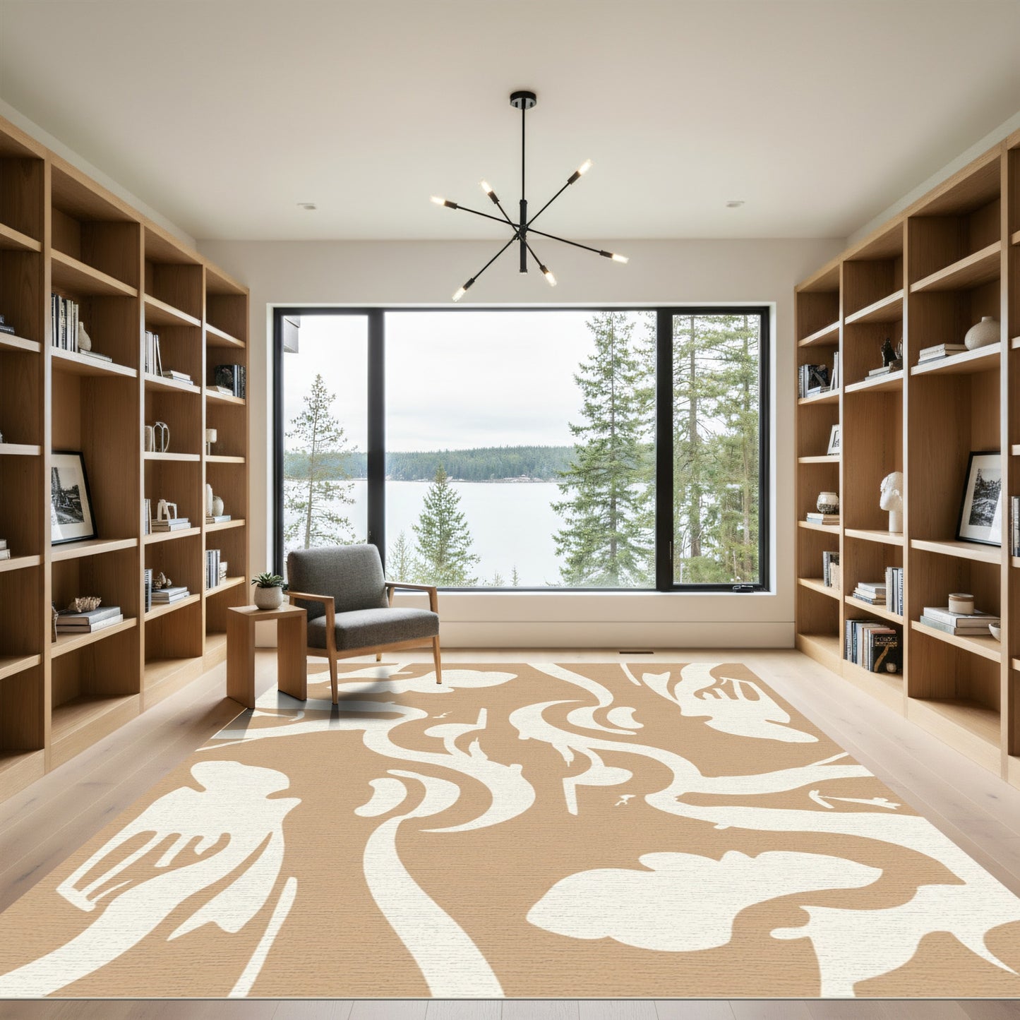 Cream and Tan Abstract Sculptural Forms Rug