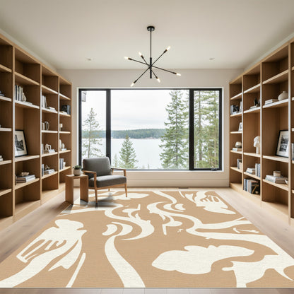 Cream and Tan Abstract Sculptural Forms Rug