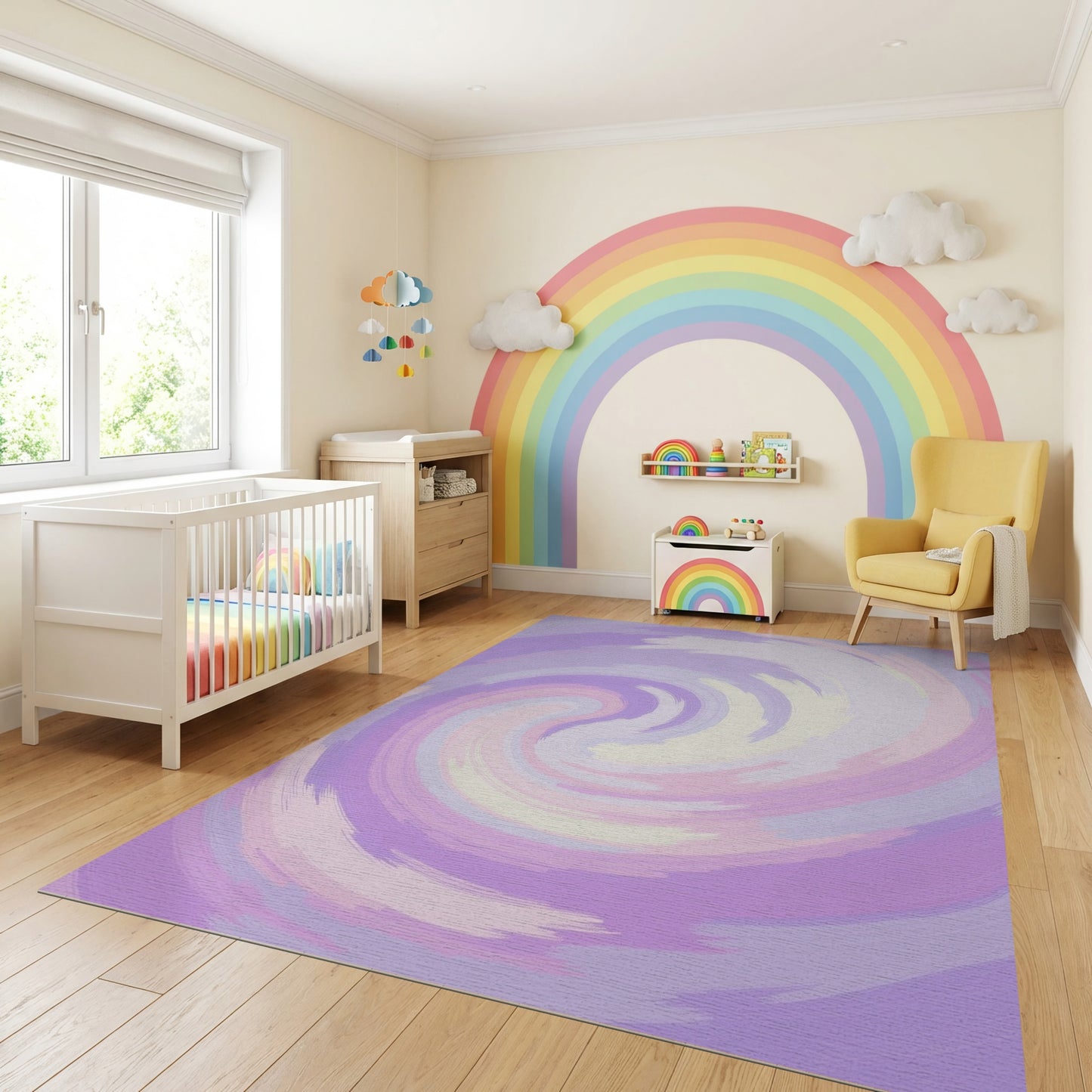 Swirling Purple Pink White Abstract Rug