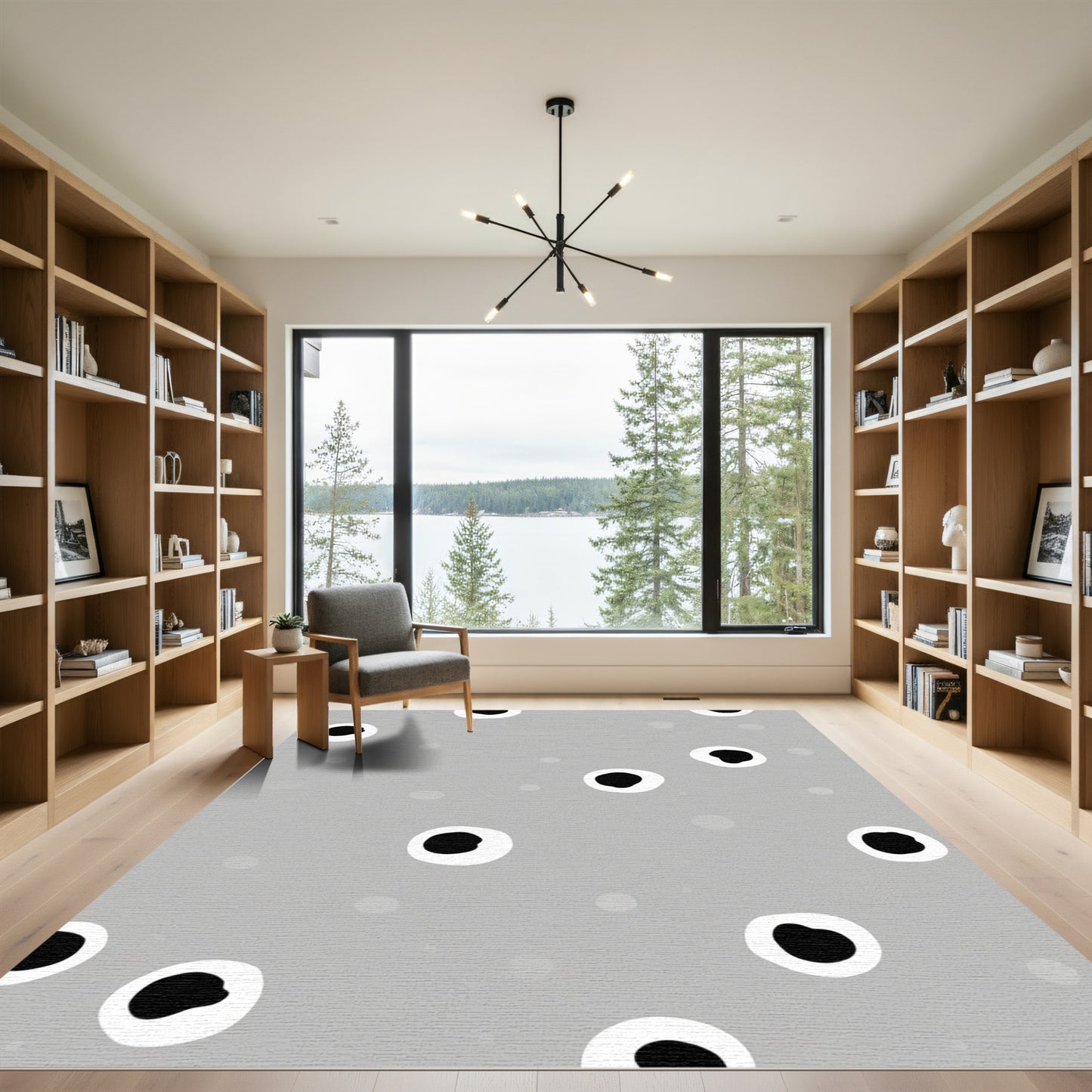 Concrete Gray And Black Polka Dots Rug
