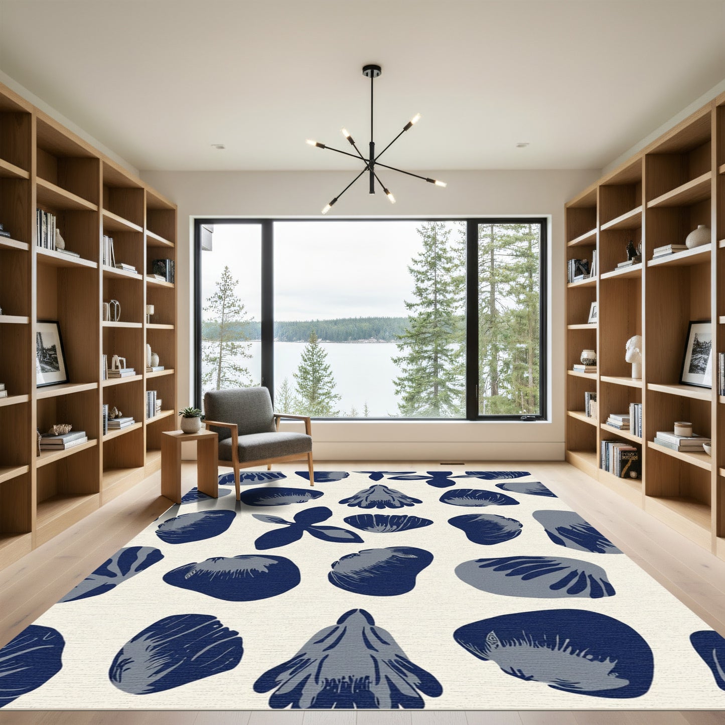 Deep Blue Petal Organic Arrangement Rug