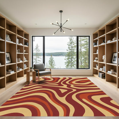 Retro Swirls Amber Brown Ochre Rug