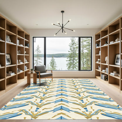 Blue Golden Abstract Chevron Rug