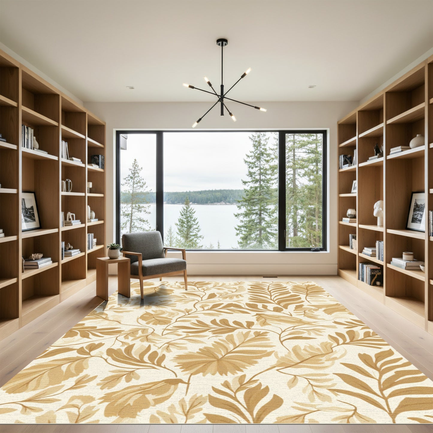 Gold Leaf Branch Botanical Rug