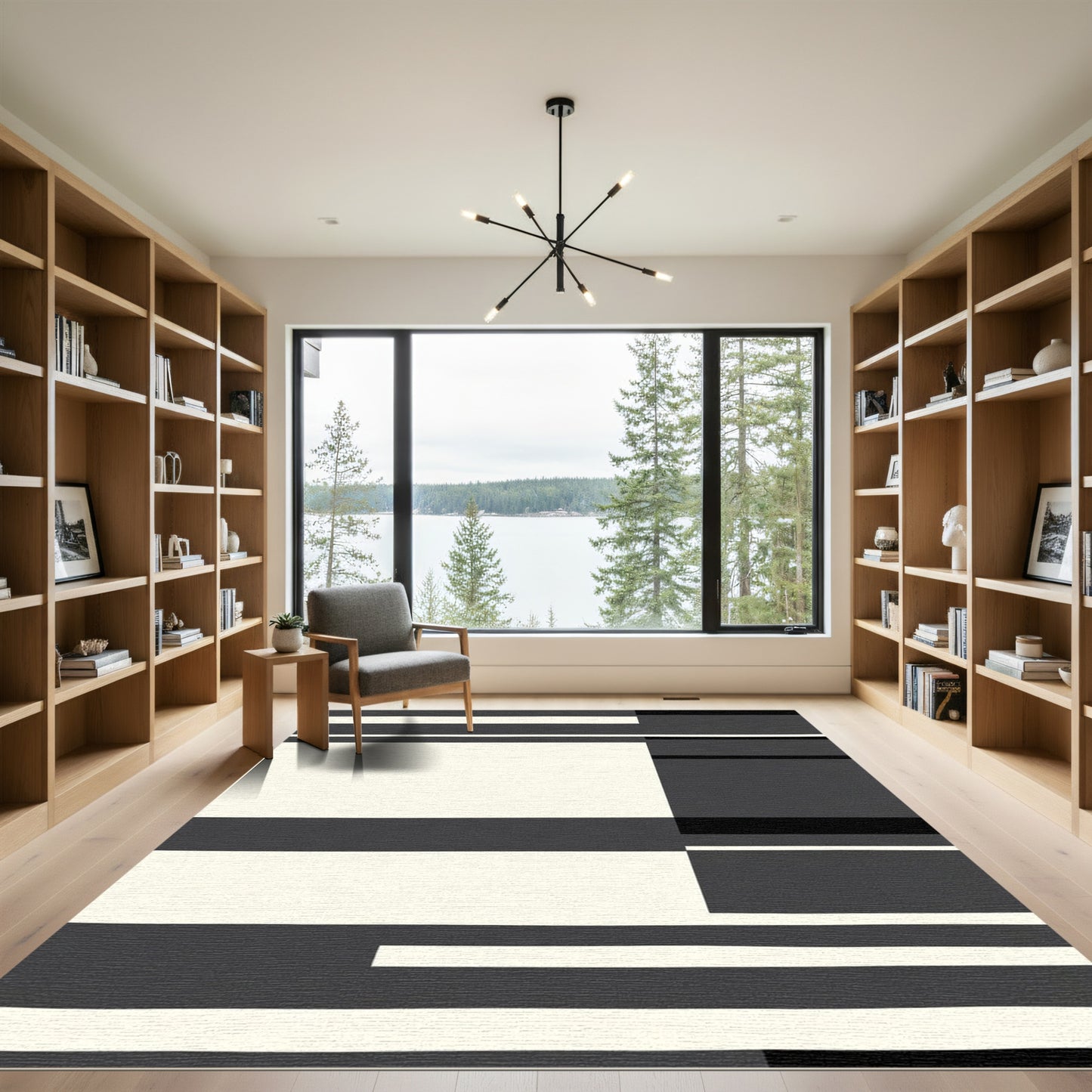 Modern Black White Geometric Block Rug