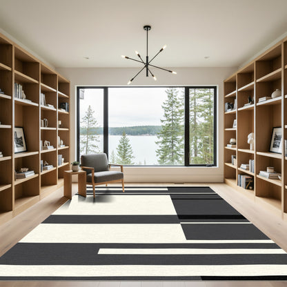 Modern Black White Geometric Block Rug