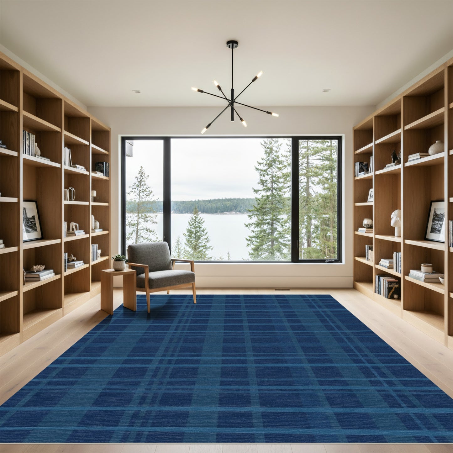Deep Blue Plaid Lines Rug
