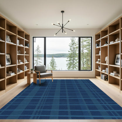 Deep Blue Plaid Lines Rug