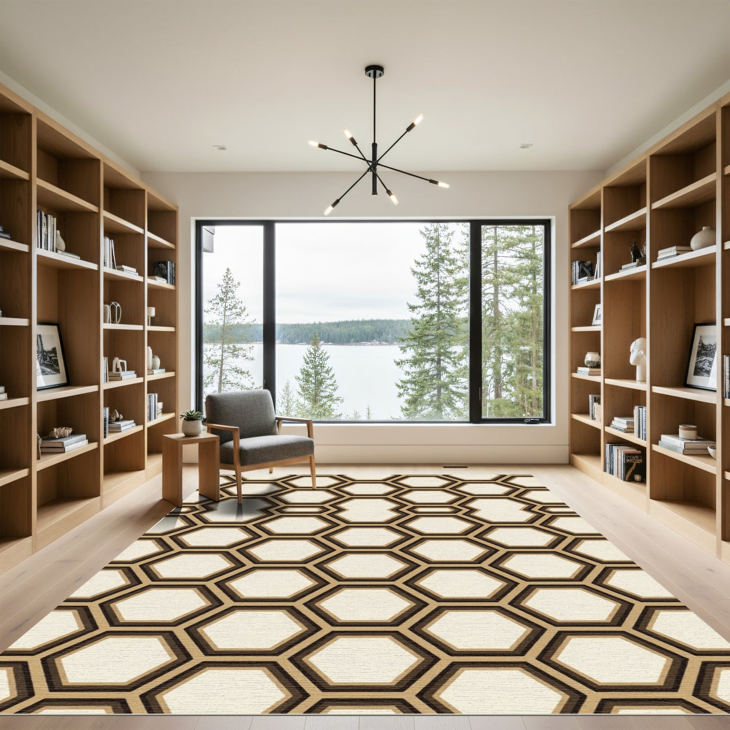 Modern Minimalist Geometric Cream Hexagon Rug
