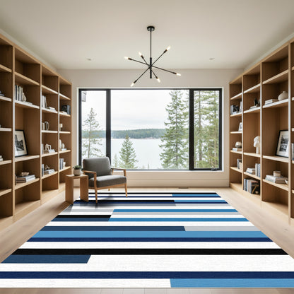 Modern Geometric Blue Stripe Rug