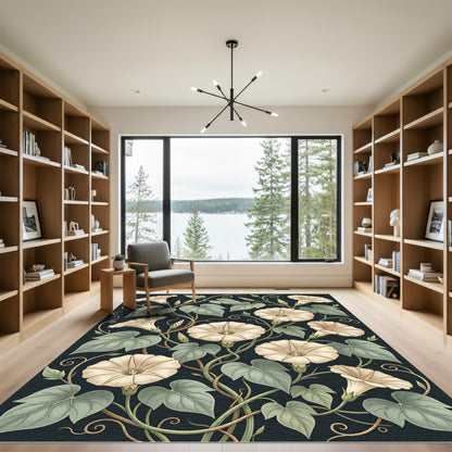 Cream Morning Glory Botanical Dark Rug