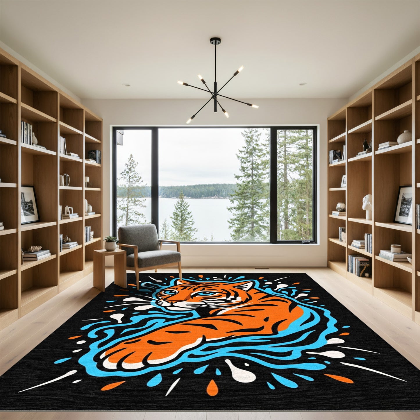 Vivid Orange Tiger Splash Art Rug