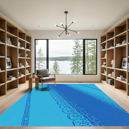 Oceanic Blue Tribal Stripe Rug